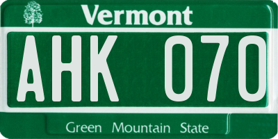 VT license plate AHK070