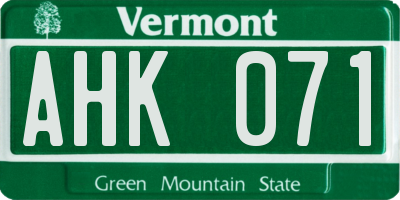VT license plate AHK071