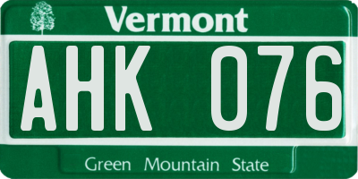VT license plate AHK076