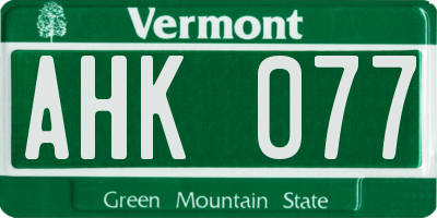 VT license plate AHK077