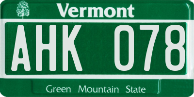 VT license plate AHK078