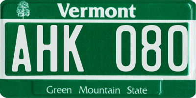 VT license plate AHK080