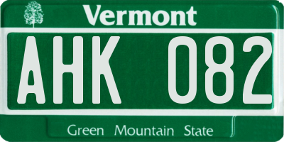 VT license plate AHK082