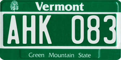 VT license plate AHK083