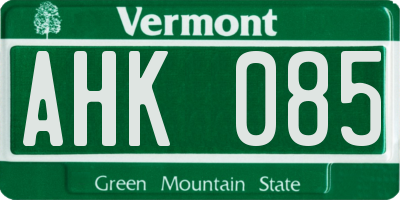 VT license plate AHK085
