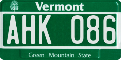 VT license plate AHK086