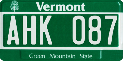 VT license plate AHK087