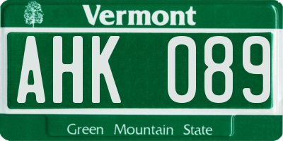 VT license plate AHK089
