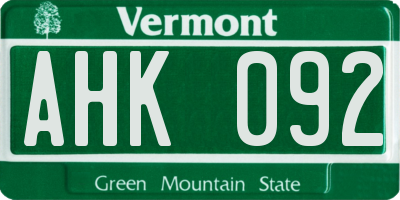 VT license plate AHK092