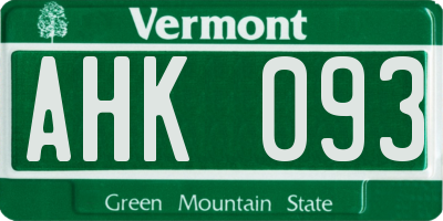 VT license plate AHK093