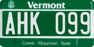 VT license plate AHK099