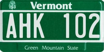 VT license plate AHK102