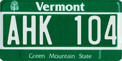 VT license plate AHK104