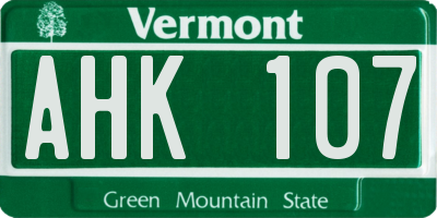 VT license plate AHK107