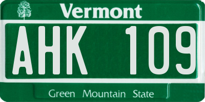 VT license plate AHK109