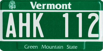 VT license plate AHK112