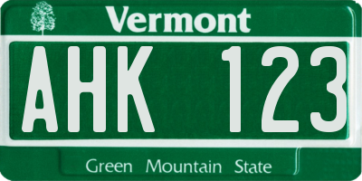 VT license plate AHK123
