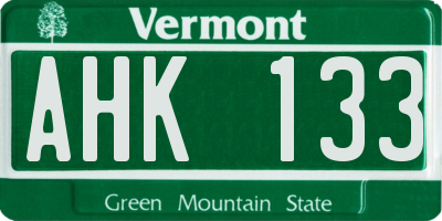 VT license plate AHK133