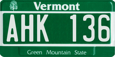 VT license plate AHK136