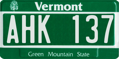 VT license plate AHK137