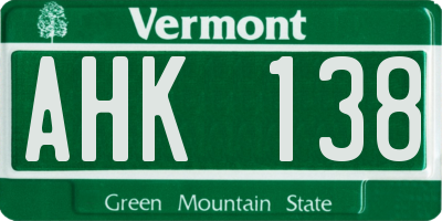 VT license plate AHK138
