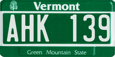 VT license plate AHK139