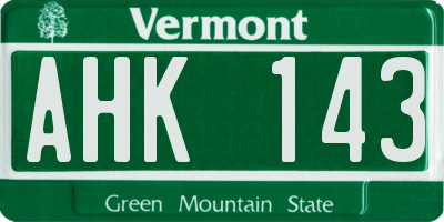 VT license plate AHK143