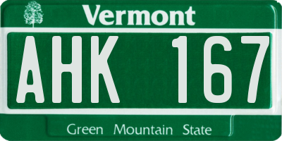 VT license plate AHK167