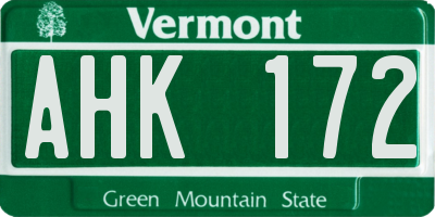 VT license plate AHK172