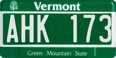 VT license plate AHK173