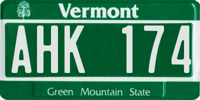 VT license plate AHK174