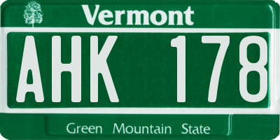 VT license plate AHK178