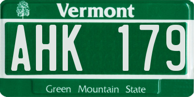 VT license plate AHK179
