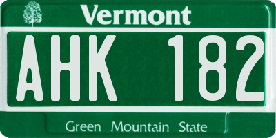 VT license plate AHK182