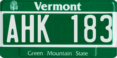 VT license plate AHK183
