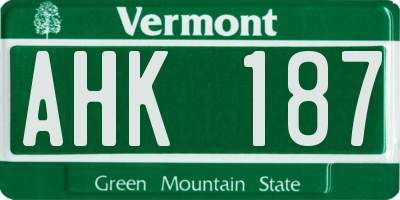 VT license plate AHK187