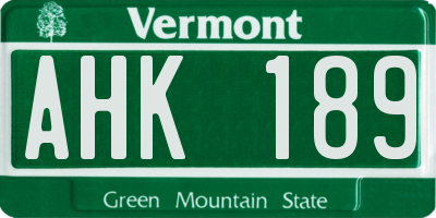 VT license plate AHK189