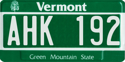 VT license plate AHK192