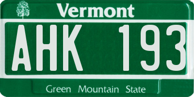 VT license plate AHK193
