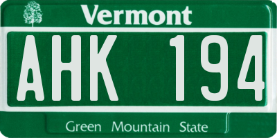 VT license plate AHK194