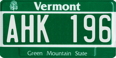 VT license plate AHK196