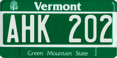 VT license plate AHK202