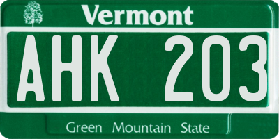 VT license plate AHK203