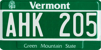VT license plate AHK205