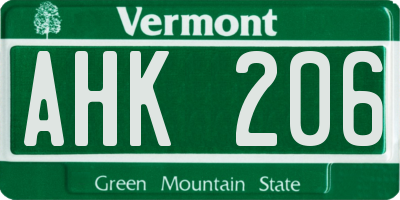 VT license plate AHK206