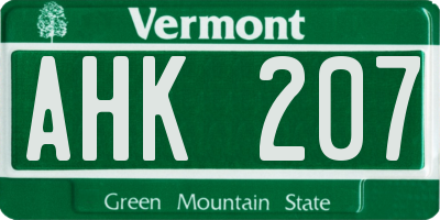 VT license plate AHK207