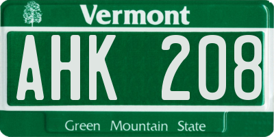 VT license plate AHK208