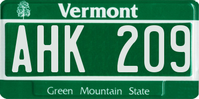 VT license plate AHK209