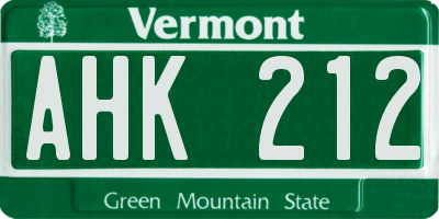 VT license plate AHK212