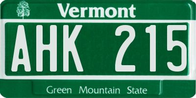 VT license plate AHK215